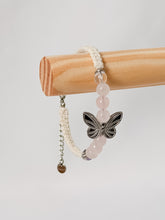 Load image into Gallery viewer, Macrame bracelet with Natural Stone Beads featuring a Butterfly in Gold or Silver