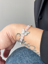 Load image into Gallery viewer, Macrame bracelet with Natural Stone Beads featuring a Butterfly in Gold or Silver