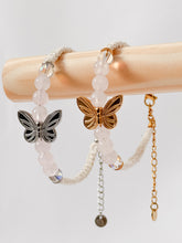 Load image into Gallery viewer, Macrame bracelet with Natural Stone Beads featuring a Butterfly in Gold or Silver
