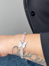 Load image into Gallery viewer, Macrame bracelet with Natural Stone Beads featuring a Butterfly in Gold or Silver
