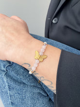 Load image into Gallery viewer, Macrame bracelet with Natural Stone Beads featuring a Butterfly in Gold or Silver
