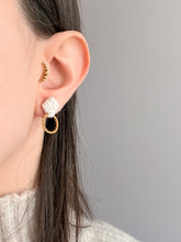 Load image into Gallery viewer, Square Macrame Studs with Spiral Ring in Gold
