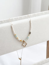 Load image into Gallery viewer, Delicate Chain Necklace with Macrame and Genuine Amazonite beads
