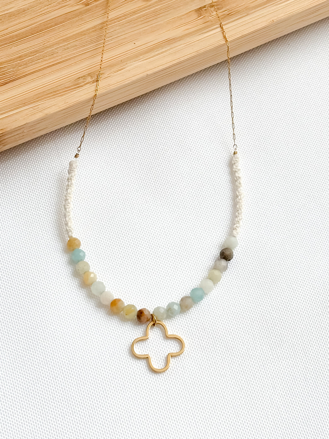 Delicate Chain Necklace with Macrame and Genuine Amazonite beads