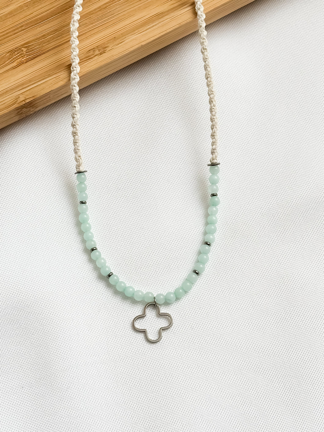 Macrame Necklace with Genuine Shiny Amazonite Beads