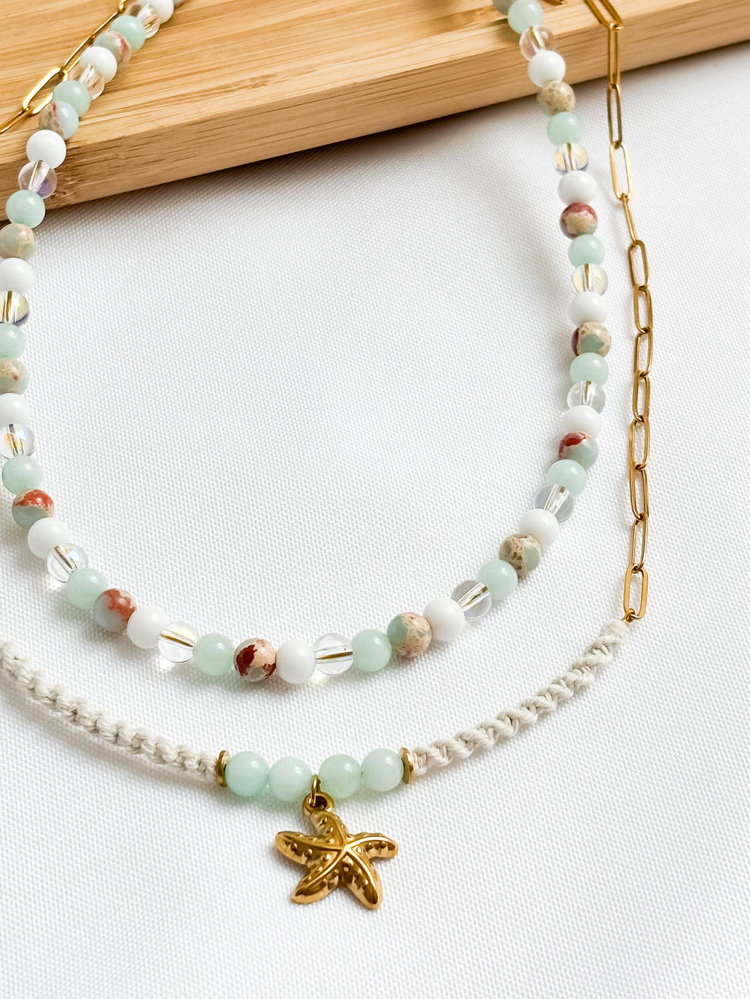 Double layered Beaded and Paperclip Chain Necklace