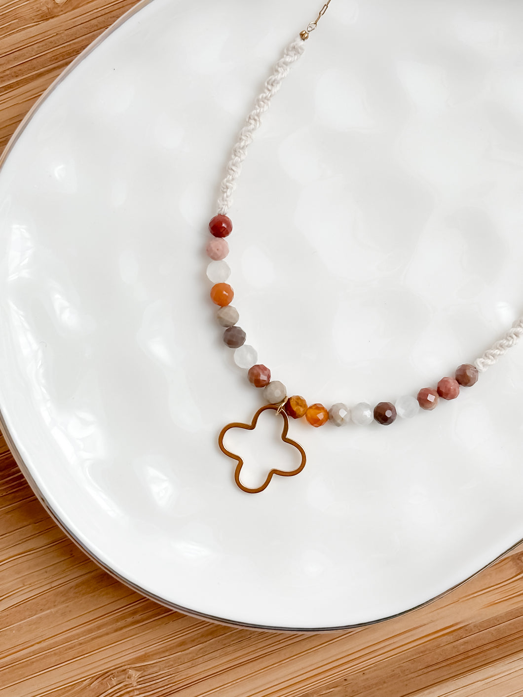 Delicate Chain Necklace with Macrame and Genuine Gobi Jasper Beads